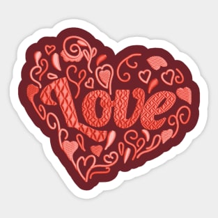 Love in Love heart Scarlet Red Embroidered Look Sticker